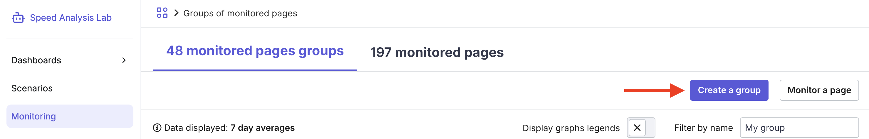 Créer un groupe de moniteurs de page dans Contentsquare