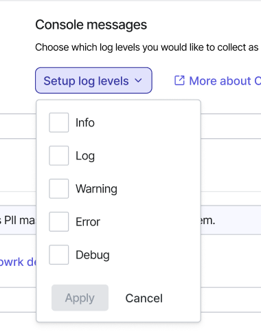 experience monitoring settings - console message log levels.png