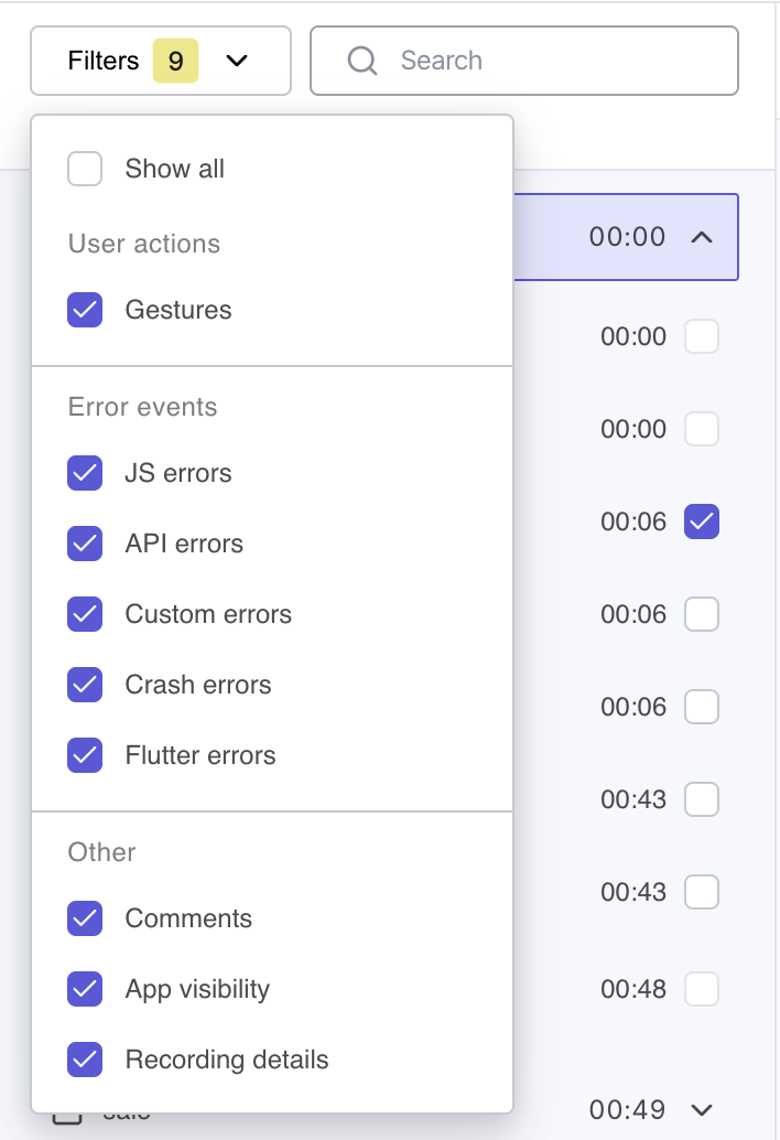 Session Replay for apps - Filter and search from the event stream.png