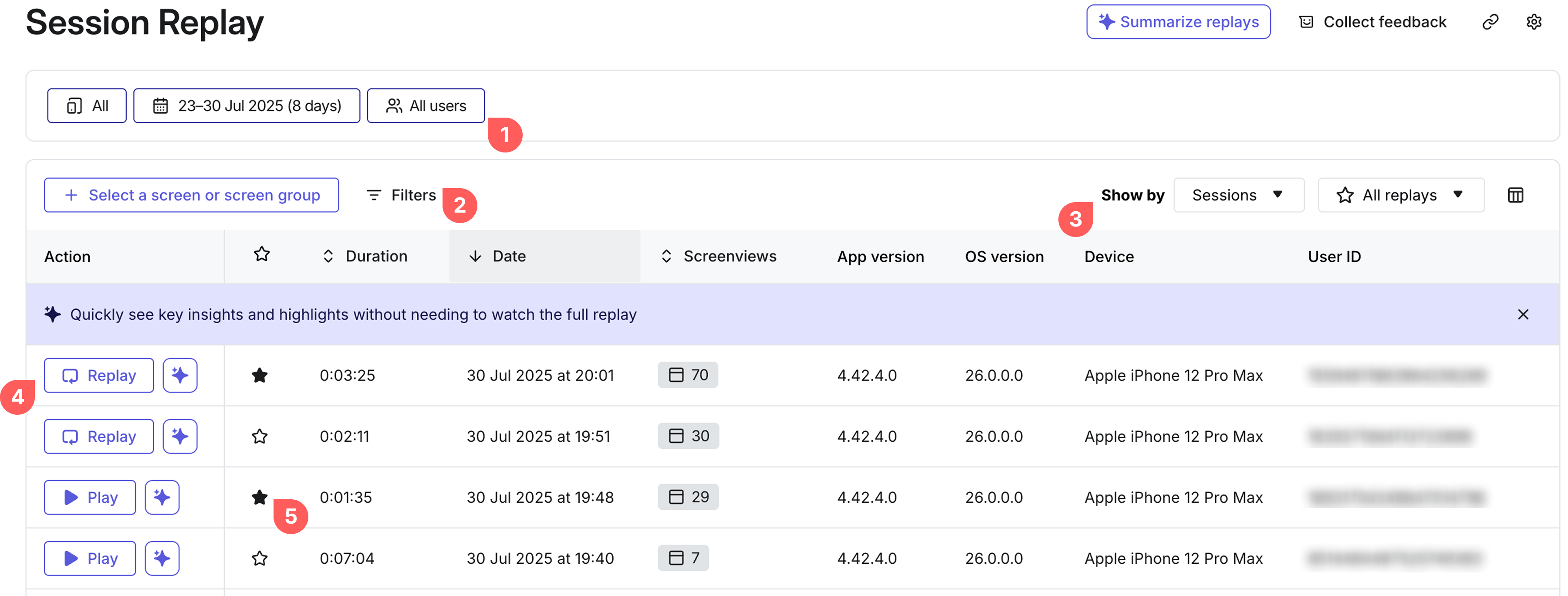 Overview of the Session Replay list view (Apps) – Contentsquare Help ...