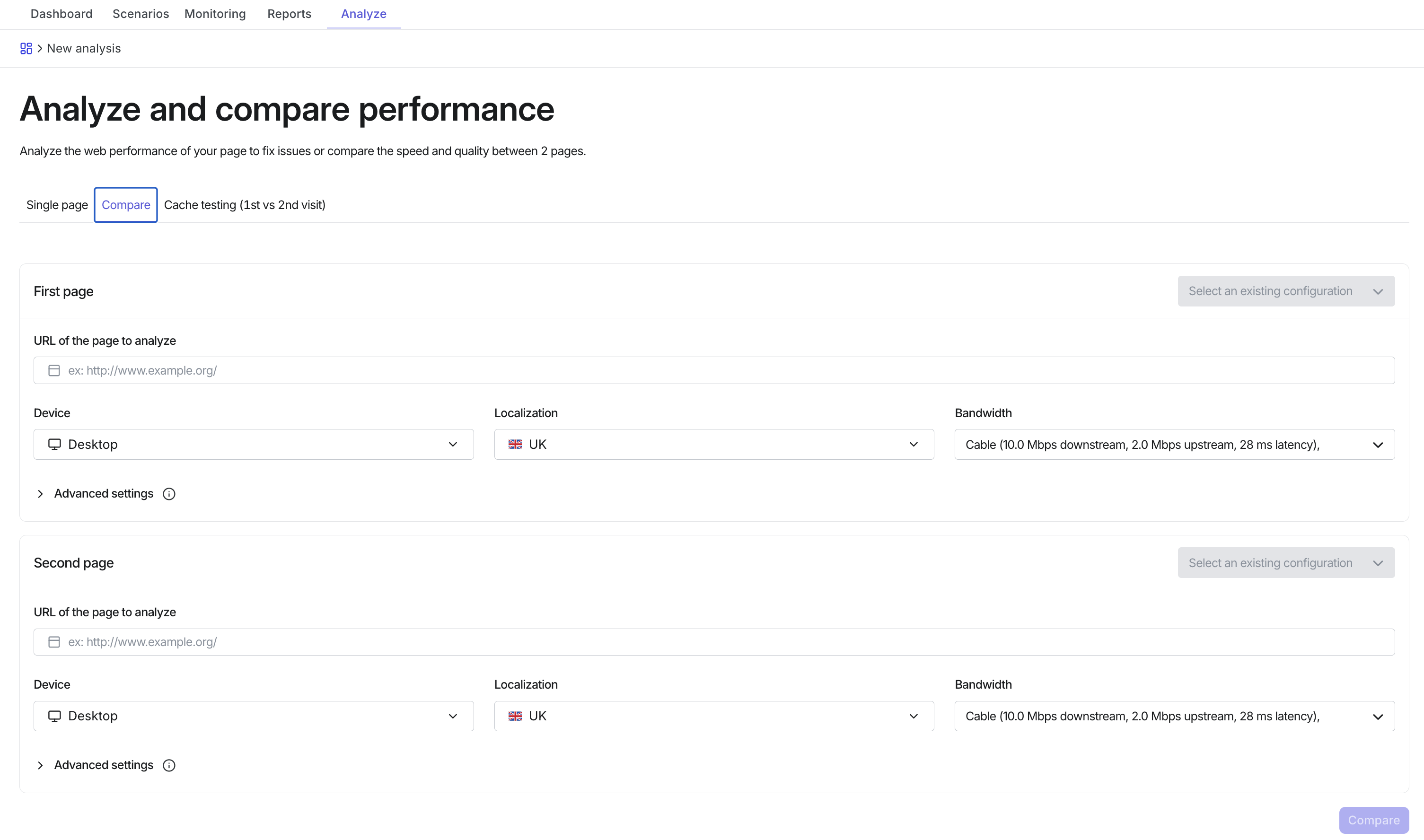 Synthetic Monitoring - Analyze - Create a comparison report.png