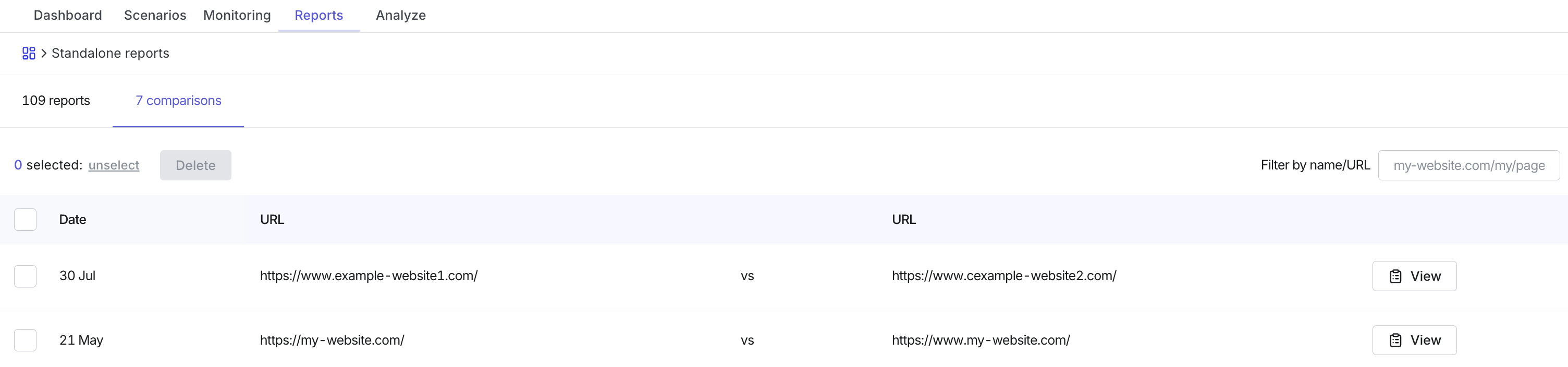 Synthetic Monitoring - Reports - Comparison reports tab.png