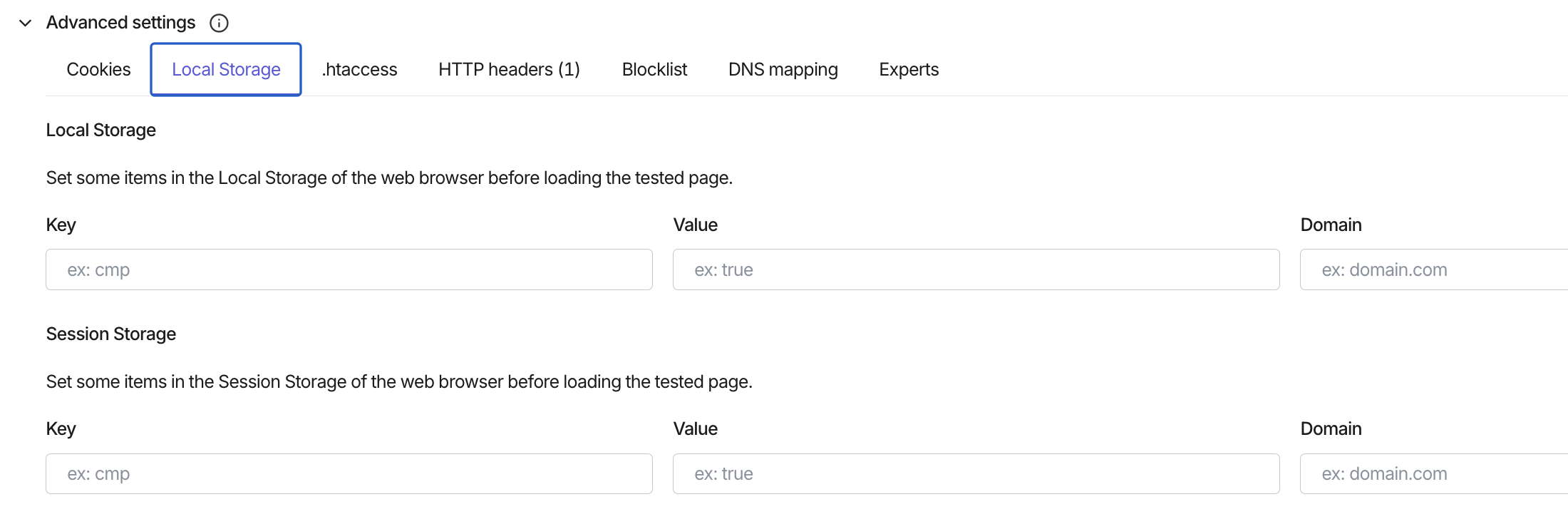 Synthetic Monitoring advanced test settings - local storage.png