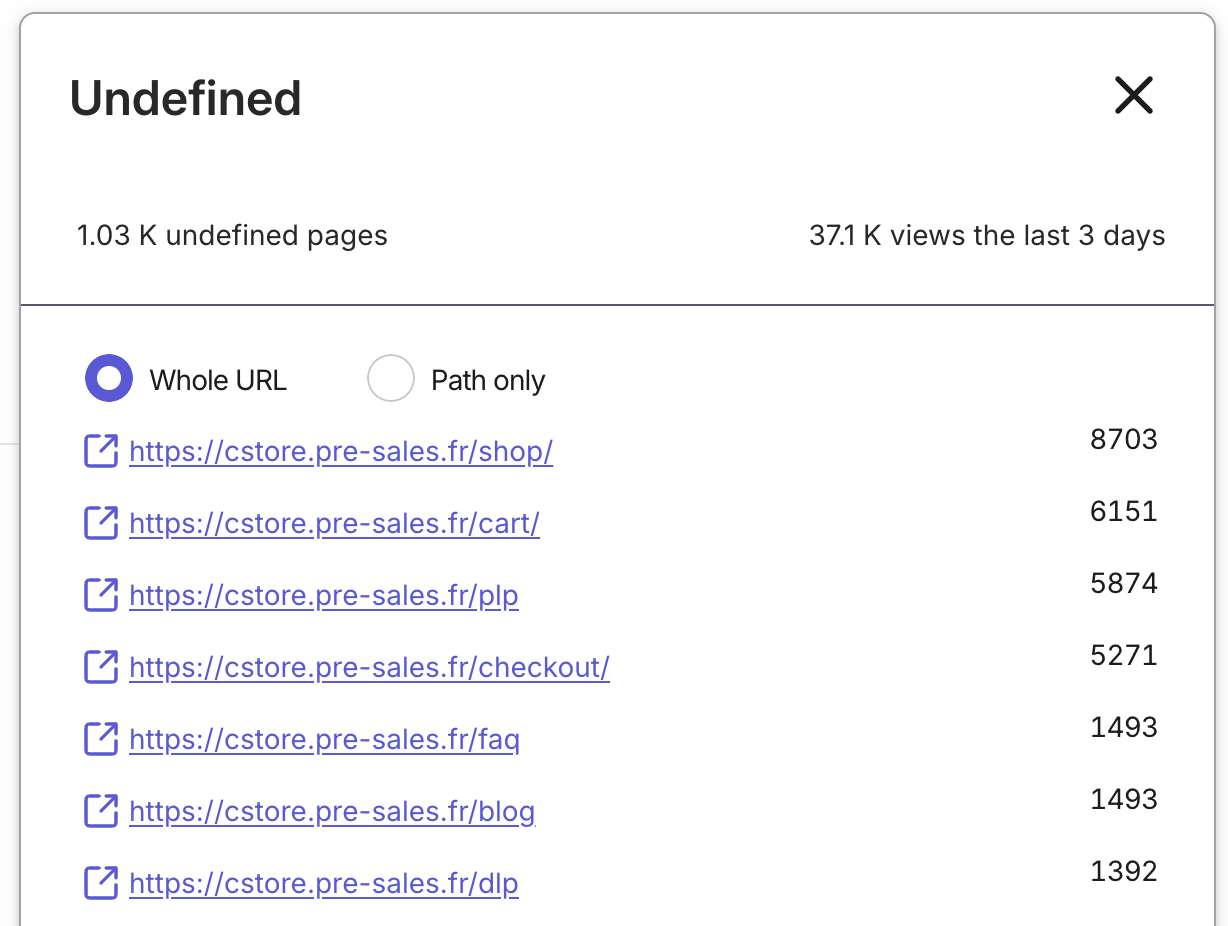 Journey Analysis - Creating page groups for undefined pages  - view the list of undefined pages.png